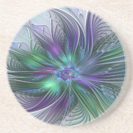 Porta-copos Flor de Fractal de Arte Abstrato Moderno Roxo Verd