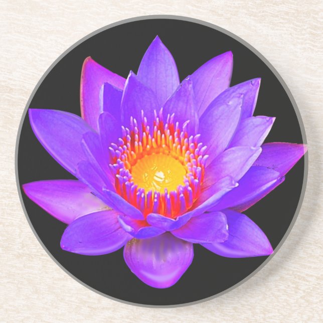Porta-copos Flor de Lótus Violeta em Preto (Frente)