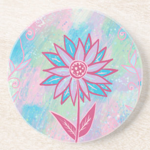 Porta-copos Flor de Pastel, desenhado à mão,
