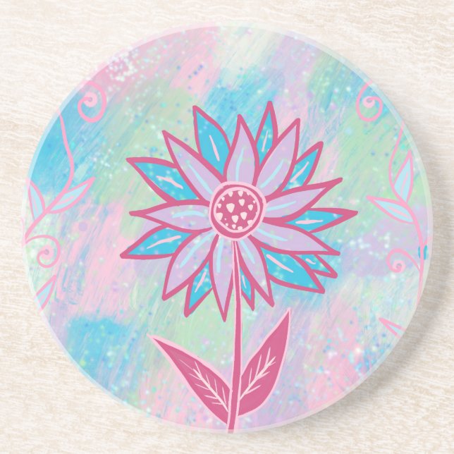 Porta-copos Flor de Pastel, desenhado à mão, (Frente)
