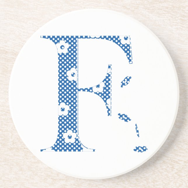 Porta-copos Flor - Letra F (azul e pontos) (Frente)