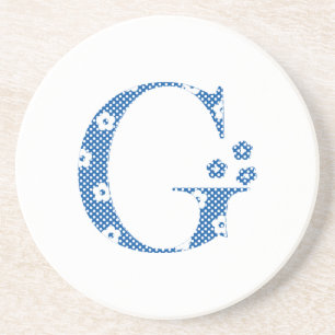 Porta-copos Flor - Letra G (azul e pontos)
