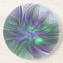 Porta-copos Flor Moderna Abstrata Fractal Verde Roxo