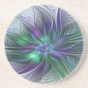 Porta-copos Flor Verde Roxo Moderna Abstrato de Arte Fractal