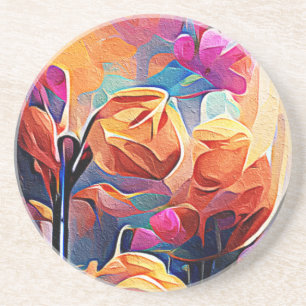 Porta-copos Floral Abstrato Art Laranja Vermelho Azul Flores
