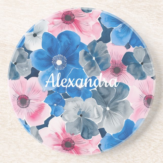 Porta-copos Floral Azul-Rosa-Chic (Frente)