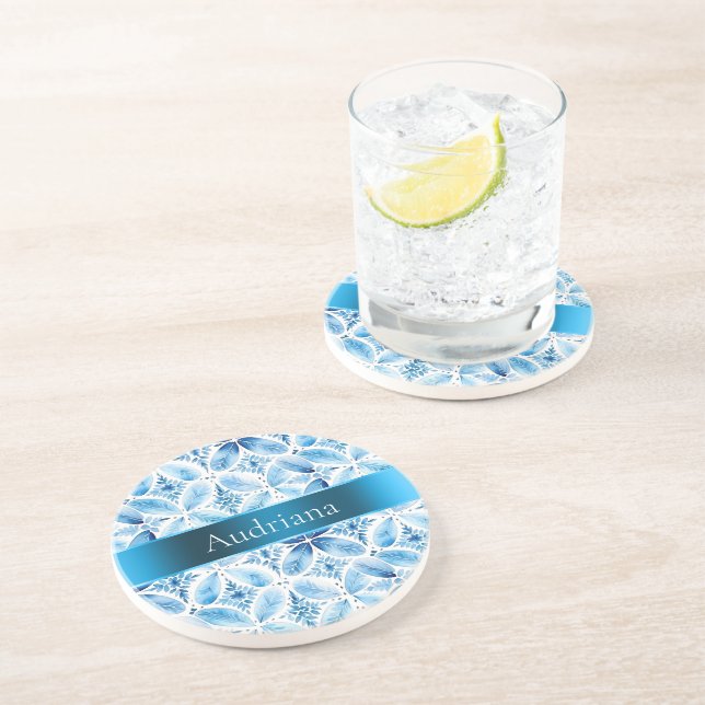 Porta-copos Floral Batik Branco Azul (Lateral)