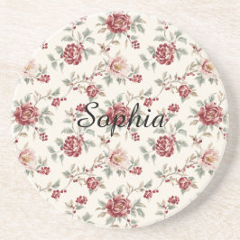 Porta-copos Floral Creme Vermelho Chic Bonito  