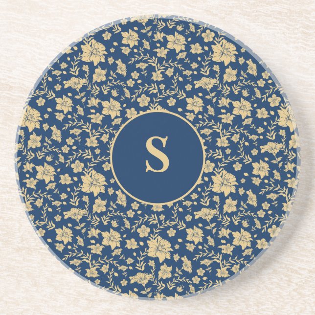 Porta-copos Floral de Marinho Dourado Personalizado (Frente)