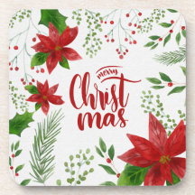 Porta copos floral elegante do Feliz Natal |