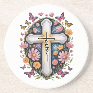 Porta-copos Floral Faith Cross
