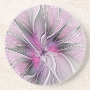 Porta-copos Floral Fractal Moderno Abstrato Flor Rosa Cinza