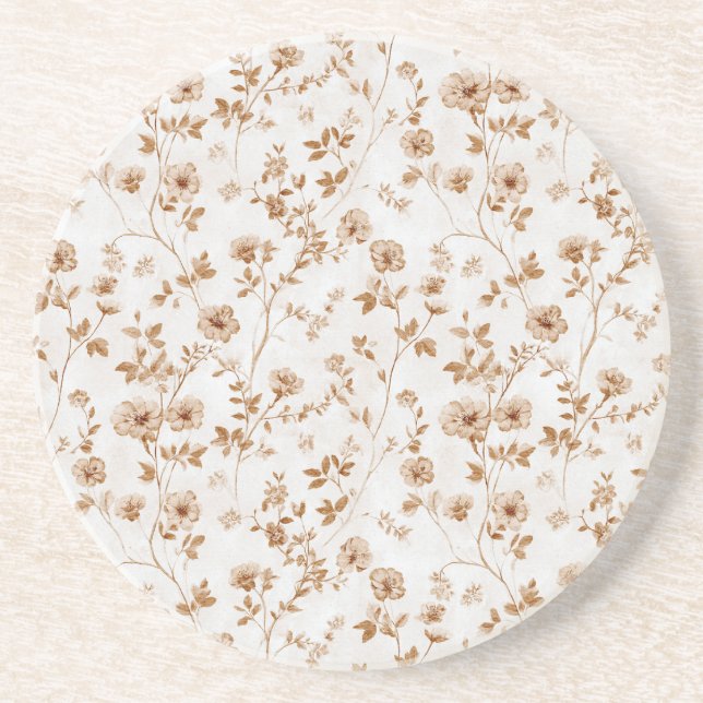 Porta-copos Floral Marrom Creme Romântico (Frente)