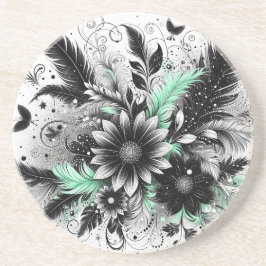 Porta-copos Floral preto e verde