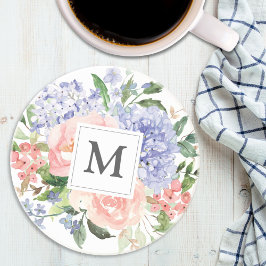 Porta-copos Floral Primaveril Rosa Azul Aquarela Monogramada