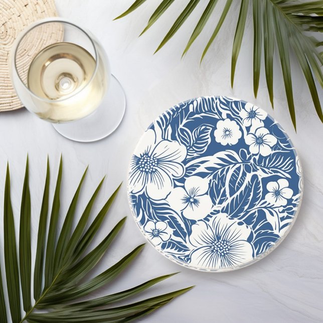 Porta-copos Floral tropical em azul e branco (Criador carregado)