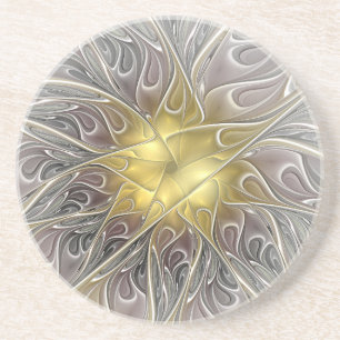 Porta-copos Floreio Com Dourada Flor Fractal Abstrato Moderna