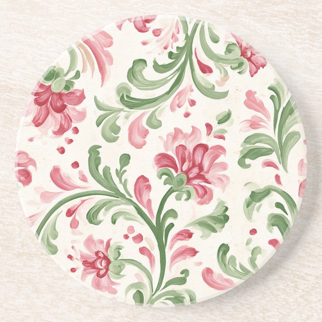 Porta-copos Flores Abstratas Rosa Creme (Frente)