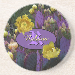 Porta-copos Flores Amarelas de Cacto Roxo Personalizadas Monog