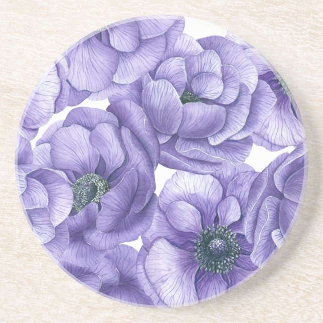 Porta-copos Flores anêmonas violetas padrão aquarela (Frente)
