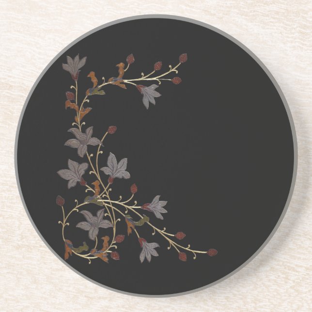 Porta-copos Flores Art Déco em Preto (Frente)