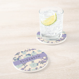 Porta-copos Flores Azuis, Flores Roxas, Floral, Seu Nome