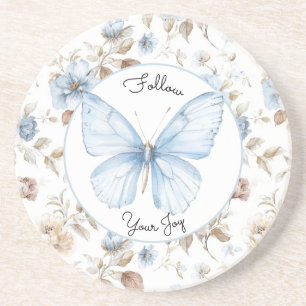 Porta-copos Flores Azuis Românticas Folhas Marrons Borboleta