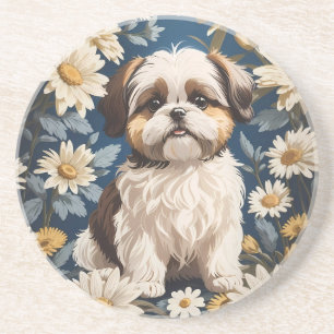 Porta-copos Flores Brancas de Margarida Cachorros Shih Tzu