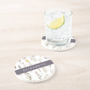 Porta-copos Flores Coloridas, Flores Selvagens, Verde, Seu Nom