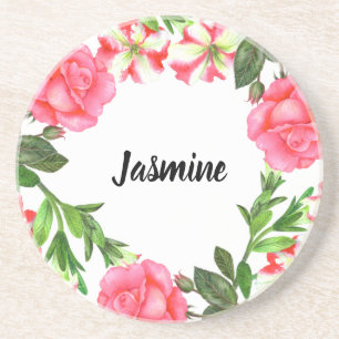 Porta-copos Flores Cor-de-Água Rosa Círculo Design