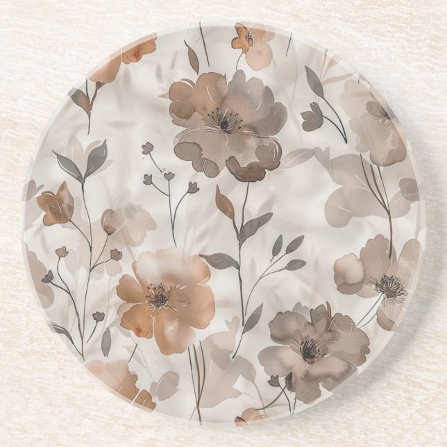 Porta-copos Flores Creme Laranja Marrom (Frente)