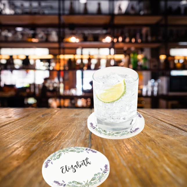 Porta-copos Flores de lavanda folhagem de eucalipto nome (Criador carregado)