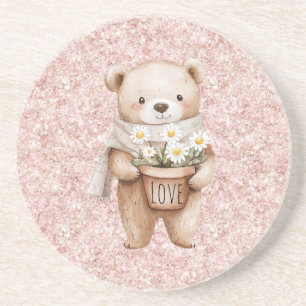 Porta-copos Flores de Margarida de Urso Doce Brilho Rosa