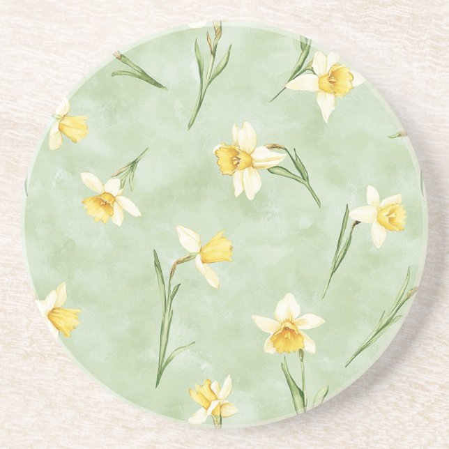Porta-copos Flores de Narciso Amarelo Verde Hortelã (Frente)