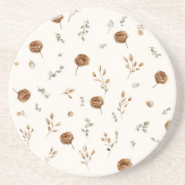 Porta-copos Flores Marrom Creme