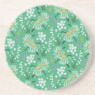Porta-copos Flores Retro, Padrão Botânico Sem Costura.