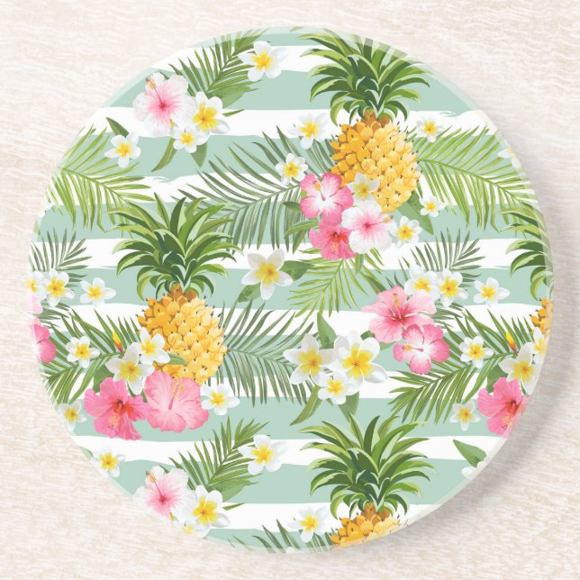 Porta-copos Flores Tropicais E Abacaxi Em Litas (Frente)