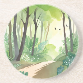 Porta-copos Floresta Verde Florescente | Aquarela da Natureza