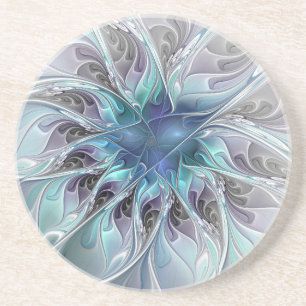Porta-copos Flourar Abstrato Moderno Flor Fractal Com Azul