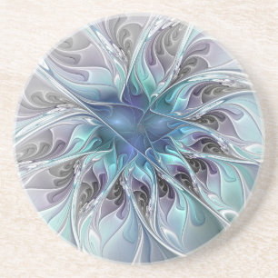 Porta-copos Flourar Abstrato Moderno Flor Fractal Com Azul