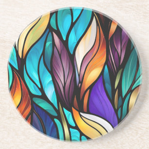 Porta-copos Folhas coloridas em vidro colado