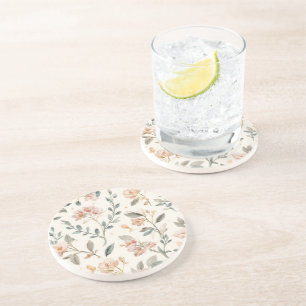 Porta-copos Folhas de Aquarela Botânica Floral Bege Pintado