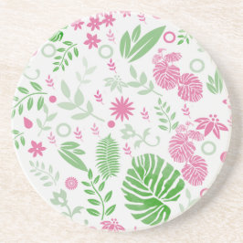 Porta-copos Folhas e flores verdes e rosadas