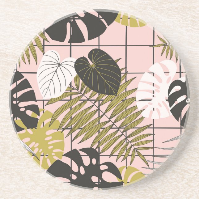 Porta-copos Folhas tropicais de palma, na moda verão. (Frente)