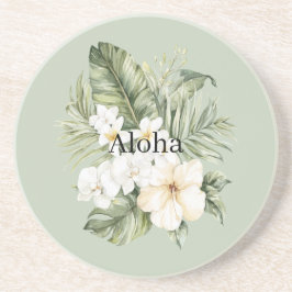 Porta-copos Folhas Verdes Tropicais Orquídeas Hibisco Branco