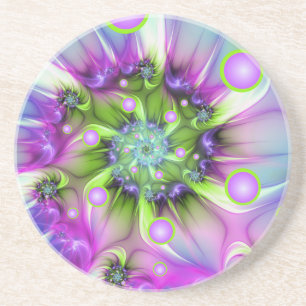 Porta-copos Formas redondas espiral coloridas arte fractal abs