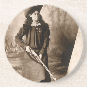 Porta-copos Foto Vintage Retrato, Srta. Annie Oakley e Arma