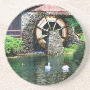 Porta copos Fotográfica de Roda de Água em Madei