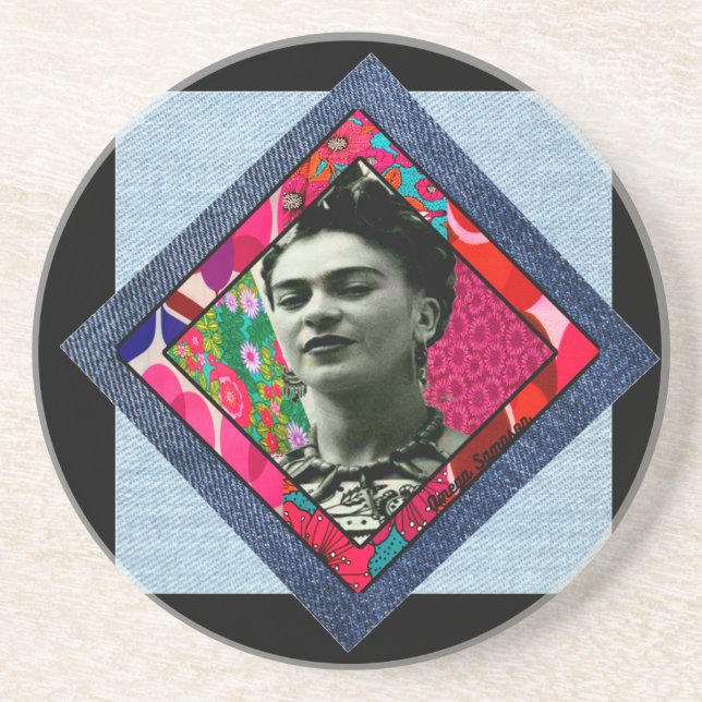 Porta-copos Frida Kahlo Retro Pink Denim (Frente)