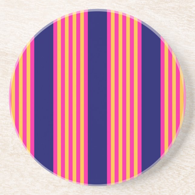 Porta-copos Fuchsia e listras amarelas com azul-marinho (Frente)
